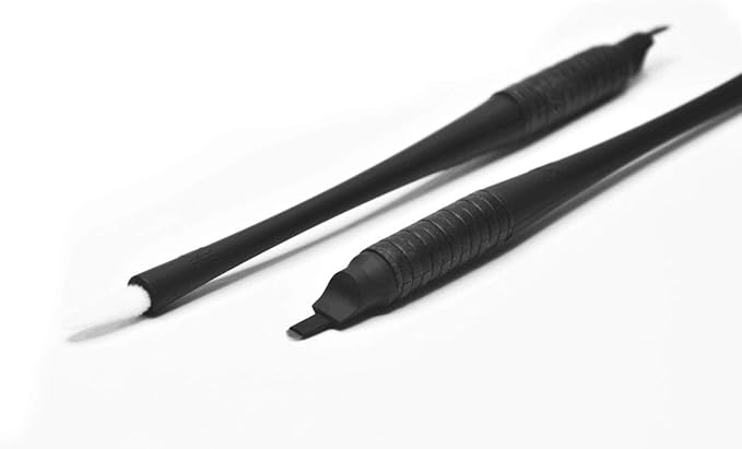 M Mellie's Signature Microblading Eyebrow Pen (Pack of 10) - Disposable Pen for Brows - Sterilized Blade, Comfortable Rubber Grip and Pigment Sponge for Flawless Brows (U18 .20mm, Black)