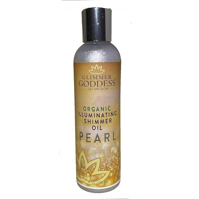 GLIMMER GODDESS Organic Illuminating Shimmer Body & Face Oils, Pearl, Radiant Glow & Hydration 4 oz.