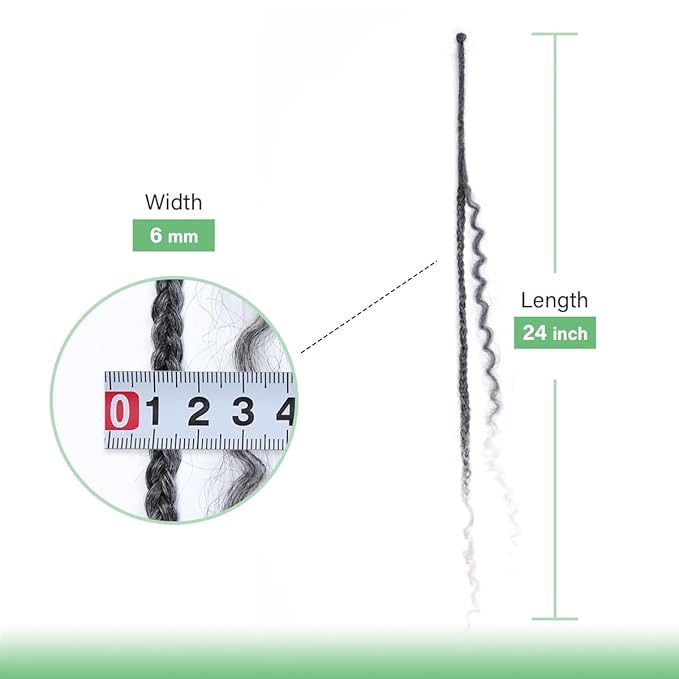 24 In 30 Strands Boho Dreadlock Extensions, Gray to White Synthetic Curly Dreads Extensions with Box Braid, 100% Handmade Dreads Hippie Style Dreadlocks for Woman