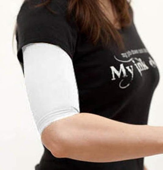 Tattoo Cover Up Concealer Sleeve, 2-PACK, Upper Arm or Calf coverage, UPF 50 Protection, Slip Free, for Men & Women (Unisex), LARGE, WHITE