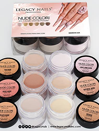 Legacy Nails Professional ACRYLIC NAIL POWDER COLLECTION - High-Pigment Formula, Long-Lasting Wear & Salon-Quality Nail Art, Extensions, and Sculpting (NUDE COLORI COLLECTION)