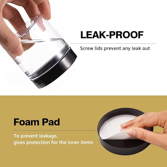 2 oz Plastic Containers with Lids 100pcs Plastic Jars with Lids + 3/5/10 Gram 24pcs Sample Containers Travel Jar– Great for Lip Scrub, Body Butters, Cream, Lotion, Labels & Spatulas (124 Pack)