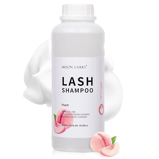 Arison Eyelash Eyelash Extension Shampoo 600ml/ Eyelid Foaming Cleanser/Wash for Extensions and Natural Lashes/Paraben & Sulfate Free Safe Makeup & / Professional & Self Use (Peach)