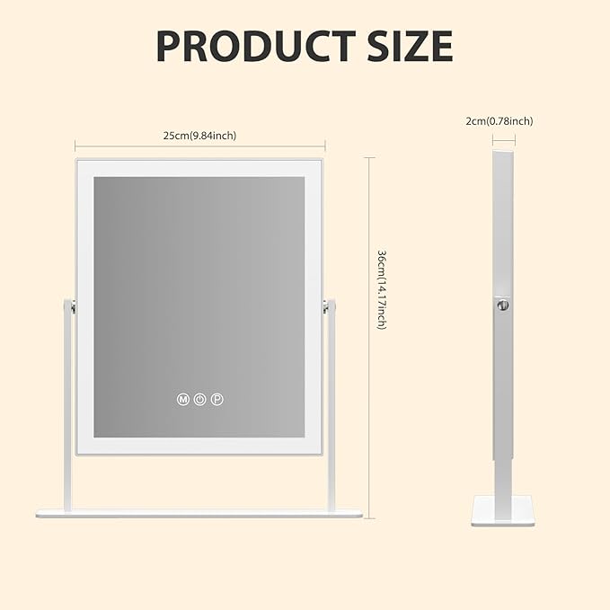 Vanity Mirror With Lights - 3 Color Lighting Modes, 10X Magnification, 360 Degree Rotation, LED Makeup Mirror for Bedroom - White