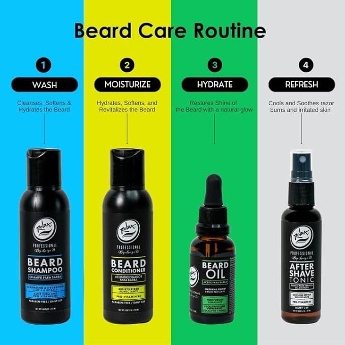 Rolda Beard Care Kit For Men - Beard Grooming Set Includes Beard Shampoo, Beard Conditioner, After Shave, Beard Oil, And Mixed Boar Hair Beard Brush - Beard Care For Sensitive Skin