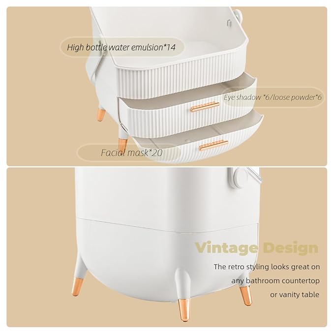 ZOOFOX 3 Pack Makeup Organizer, Cosmetics Storage Display Case with Lipstick and Makeup Brush Organizer, Portable Handle Skincare Holder for Bathroom Countertop, Dresser