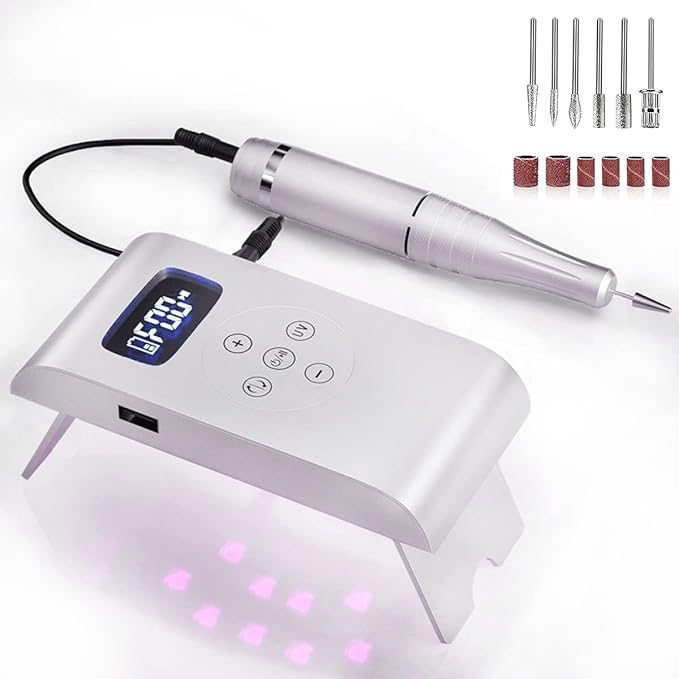 3 in 1 Portable Electric Nail Drill, Compact 35000 RPM Electrical Professional Nail File Kit, UV Lamp Manicure Pedicure Polishing Shape Tools