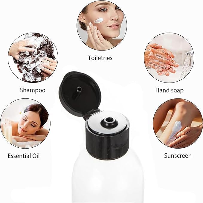 38 Pcs Plastic Travel Bottles, Refillable Squeeze Travel Containers, Bottles with Black Disc Top Flip Caps for Travel, 6.7 oz Clear Plastic Empty for Travel, Shampoo, Hand cream, Toiletries Liquid