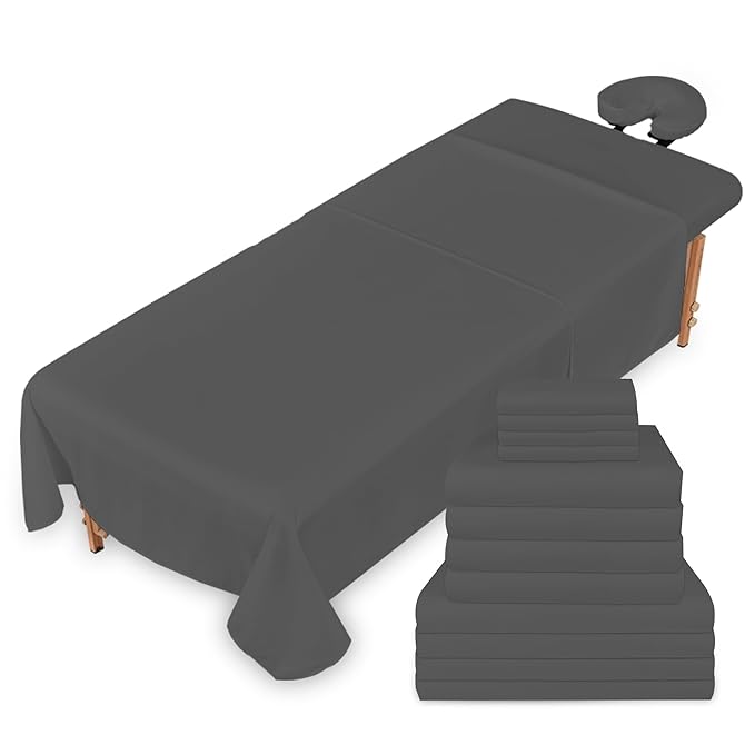 Massage Table Sheets Sets – 4 Set Bundle, 120GSM Double Brushed Microfiber, Premium Massage Sheets Sets, Spa Bed Sheets for Esthetician, Wrinkle & Oil Resistant, Gray