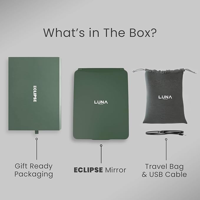 Eclipse LED Lighted Travel Vanity Makeup Mirror | 3 Colour Light, Compact, Portable, Lighted, Rechargeable, Illuminated Mirror | Perfect for Travel, Makeup & Beauty Needs | Forest Green