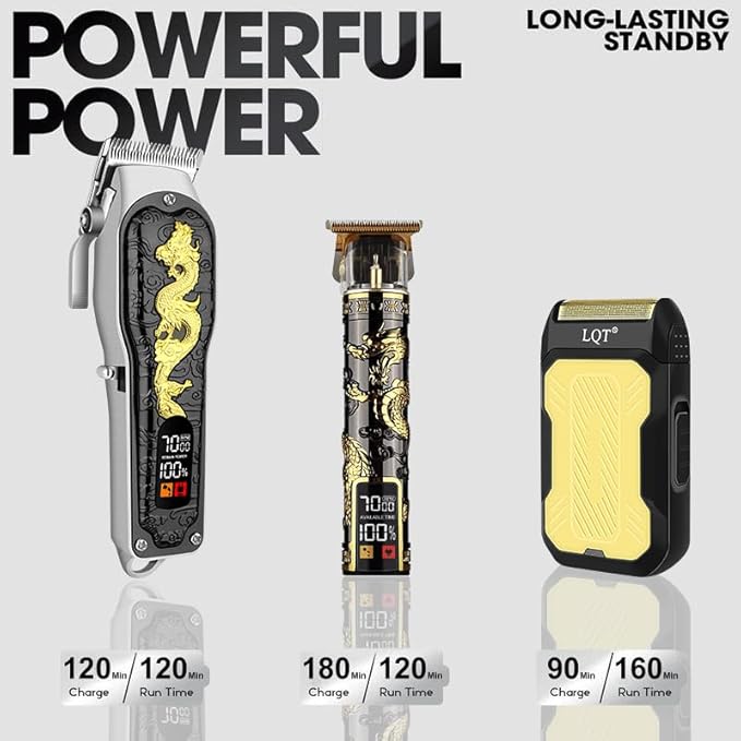 Hair Clippers 3-Piece Men's Professional Cordless Haircutting Set with LED Display, Trimmer, Shaver, Beard Clipper - Father's Day Gift