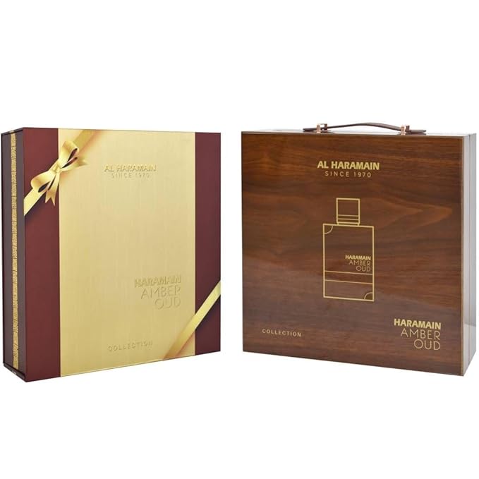 Al Haramain Amber Oud Collection - Gold, Blue, White, Carbon - 4 x 60ml (2.0 oz) EDP Spray - Luxury Unisex Cologne & Perfume Gift Set for Men & Women - Long-Lasting Arabian Fragrance (Bundle)