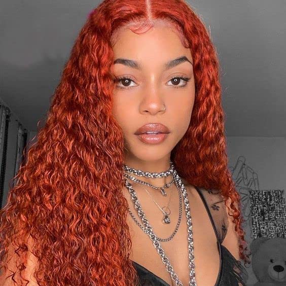 Deep Wave Human Hair Bundles with Closure Ginger Orange Brazilian Virgin Human Hair Bundles 12 14 16 Inch with Closure 10 Inch Burnt Orange Curly Weave Hair Extension