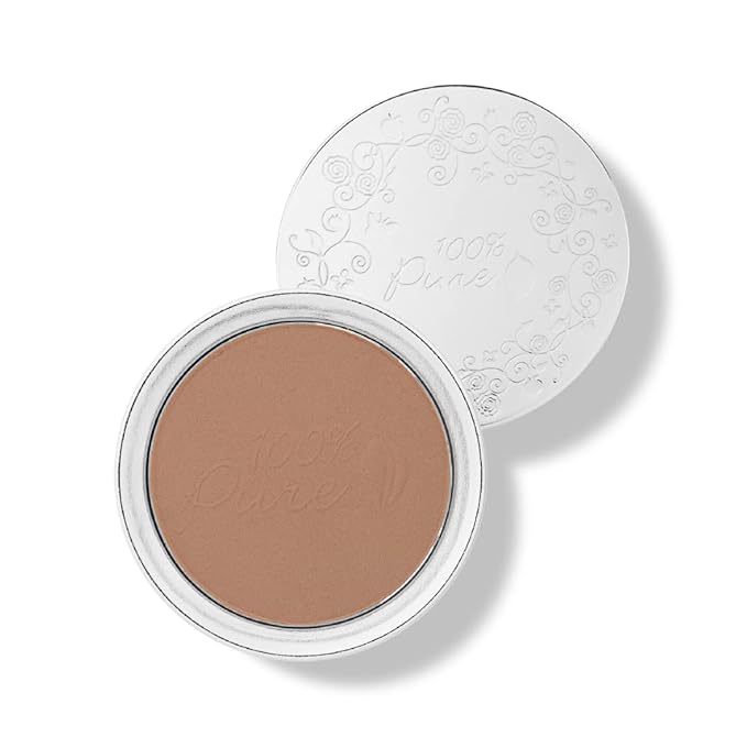 100% PURE Powder Foundation Matte Finish Face Makeup - Oil Absorbing Pressed Poreless Concealer - Vegan Fruit Pigmented Toffee Color (Tan Shade w/Neutral Undertones) - 0.32 Oz