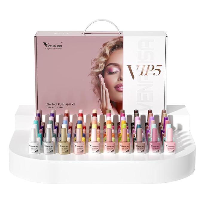 V VENALISA VENALISA VIP5 Hema Free Gel Nail Polish Set 65Pcs, 60 Colors Sparkle Jelly Pure Color Gel Polish Kit with Base Gel Top Coat Nails Manicure Gifts for Her Salon at Home