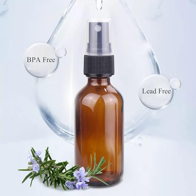 Wedama Spray Bottle, 2 oz Fine Mist Glass Spray Bottle, Little Refillable Liquid Containers for Watering Flowers Cleaning (12 Pack, Amber)