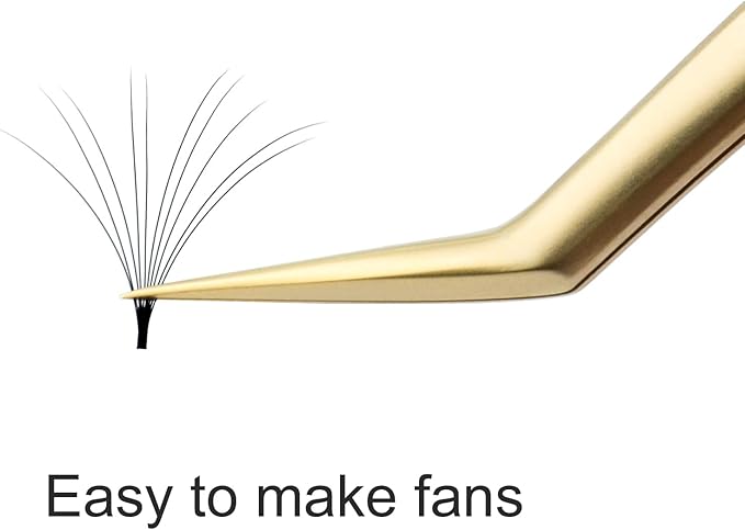 NAGARAKU Tweezers for Eyelash Extensions Gold Curved Angled Long tip Volume Cluster Super Light Weight Easy Fanning Tweezers Stainless Steel Precision (N-03-2)