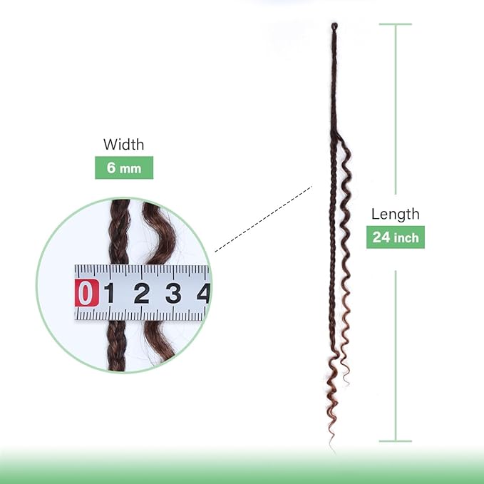 24 In 30 Strands Boho Dreadlock Extensions, Ombre Auburn Synthetic Curly Dreads Extensions with Box Braid, 100% Handmade Dreads Hippie Style Dreadlocks for Woman