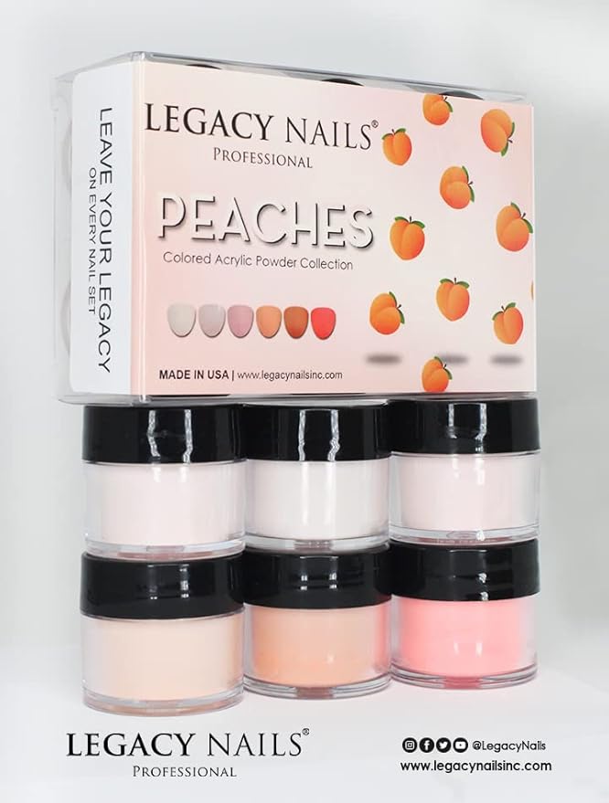 Legacy Nails Acrylic Powder Collection - PEACHES COLLECTION - 6 Colors Inspired by Wings - Professional DIY Nail Art Set for Dip & Acrylic Extensions