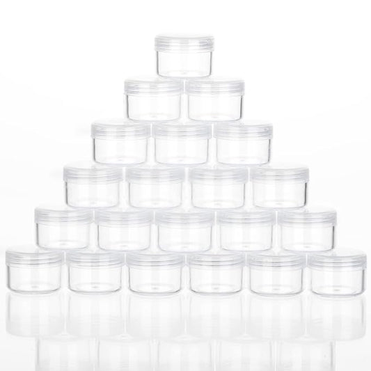 ZEJIA 5 Gram Sample Containers with Lids, Mini Makeup Containers, Empty Plastic Travel Cosmetic Containers with Labels(25 Count, Clear Lid)