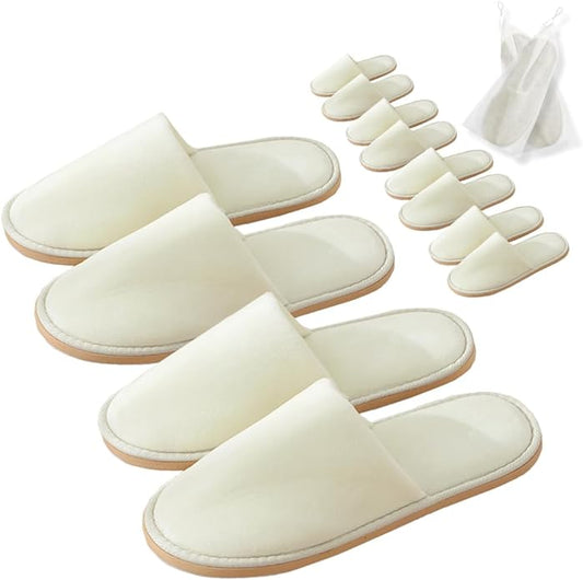 GONG GONG 6 Pairs Non Slip Disposable Slippers, Washable & Reusable, Closed Toe Crystal Velvet Slipper for Guest, Bathroom, House, Hotel, Party, SPA, Wedding
