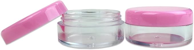 Beauticom 5G/5ML Clear Plastic Cosmetic Container Jars with PINK Lids, 50 Pcs