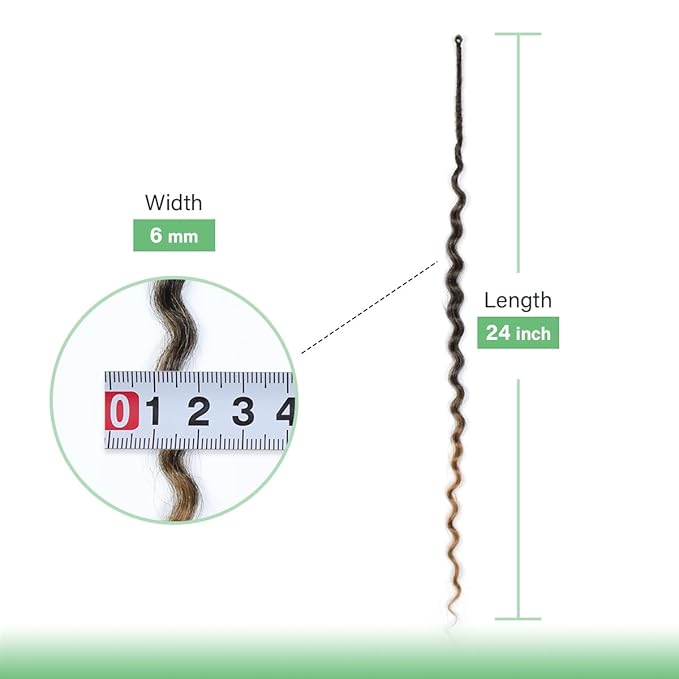 24 In 30 Strands Curly Dreadlock Extensions, Ombre Brown Synthetic Single Ended Dreads Extensions, 100% Handmade Dreads Hippie Style Dreadlocks for Woman