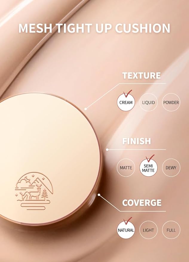 Mesh tight up cushion (01-Refill), light beige, Korean compact foundation, natural coverage, glow, sweat proof makeup, long lasting, all skin type