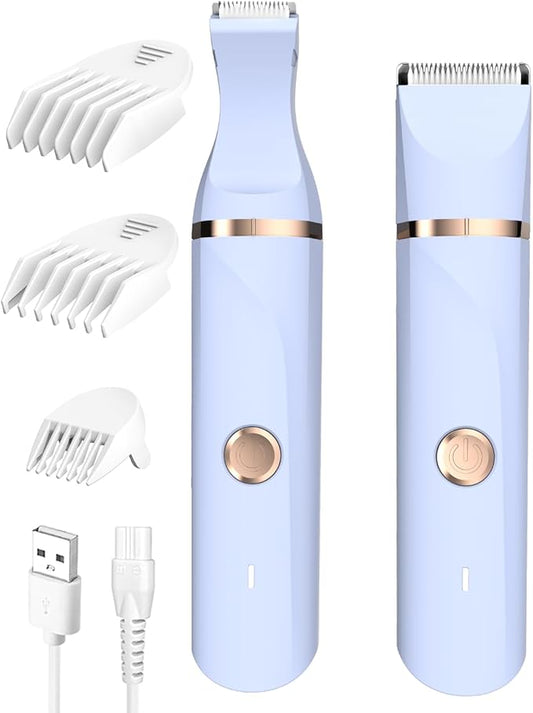 Bikini Trimmer for Women,Electric Razor for Pubic Hair,Rechargeable Bikini Trimmer,Electric Shaver for Women,Removal with Snap-in Ceramic Blades IPX7 Washable Head,Wet and Dry Use, Light Blue