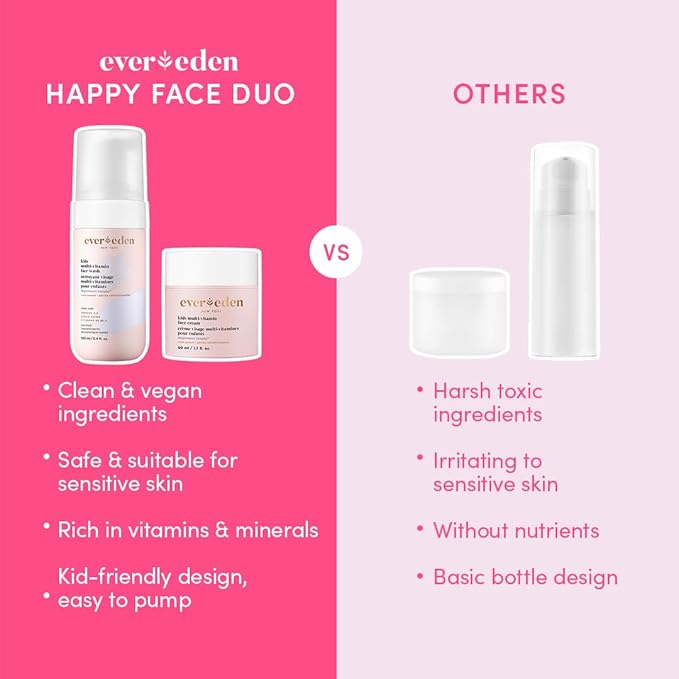 Evereden Kids Happy Face Duo (Cool Peach) - Multi-Vitamin Kids Face Wash & Cream Set - Clean, Vegan Skin Care for 3+ - Moisturizing, Nourishing, Protective