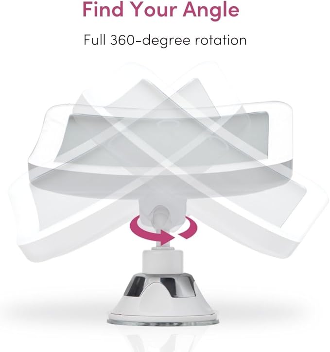 Fancii Rechargeable 10x Magnifying Mirror with 3 LED Light Settings, Dimmable Touch Light, Cordless, Locking Suction Mount, Lighted Mirror for Bathroom or Travel, Mira 2 (White)