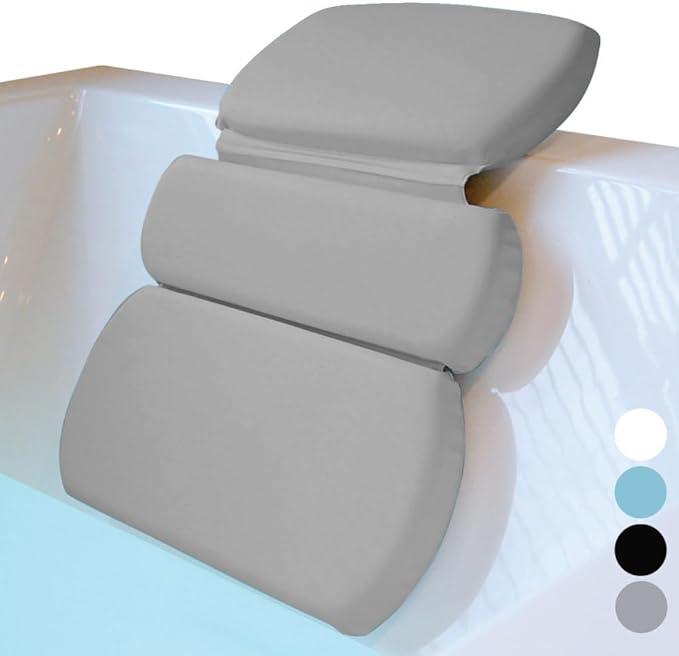 GORILLA GRIP Bath Pillow for Tub, Improved Suction Cups, Luxury Bathtub Pillows, Headrest for Neck and Back Support, Relaxing Home Spa, Hot Tubs and Bathroom Essentials, Gifts for Women, 3 Panel Gray