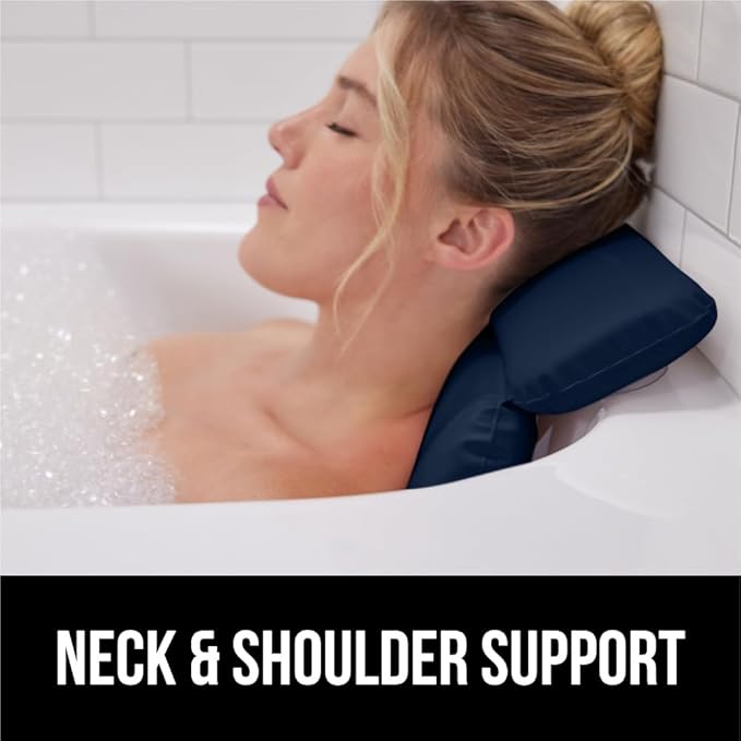 GORILLA GRIP Bath Pillow for Tub, Improved Suction Cups, Luxury Bathtub Pillows, Headrest for Neck and Back Support, Relaxing Home Spa, Hot Tubs and Bathroom Essentials, Gifts for Women, 2 Panel Navy