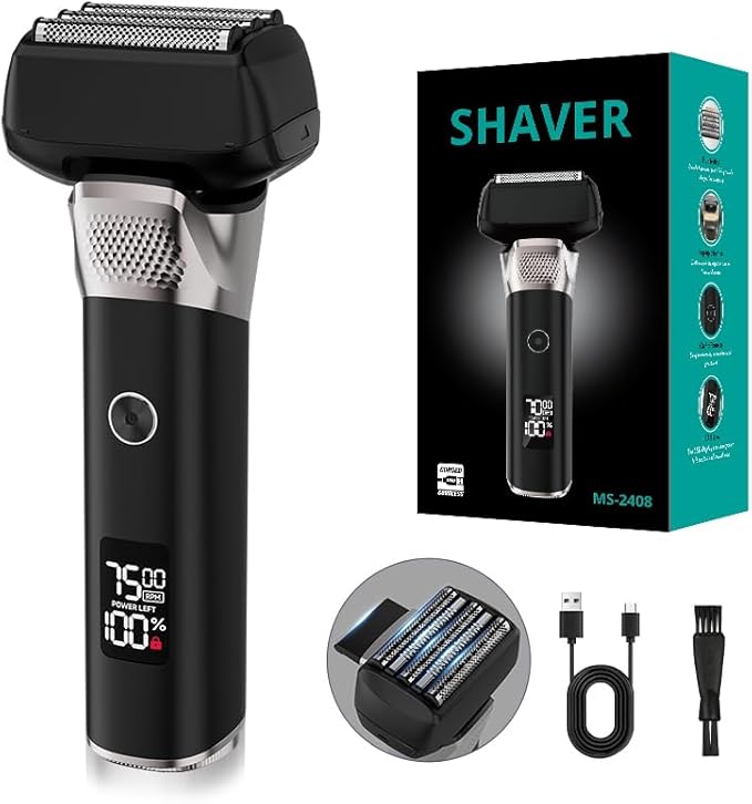 Electric Razor for Men Professional Detachable Wet/Dry Electric Foil Shaver with Pop-up Trimmer 70 Minute Runtime, Rechargeable Precision Trimmer (Black)