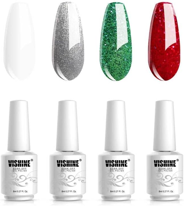 Vishine 4 Colors Starry Gel Nail Polish Color Collection Set Soak Off Glitter Galaxy Gel Nail Varnish Bling Nail Art Manicure Starter Gift Kit 8ml