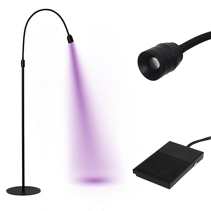 12W UV Lash Light with Foot Pedal, Rapid Dry in 2 Seconds Lash Lamp for Eyelash Extension Grafting Eyebrow Beauty Salon, Adjustable Angle and Light Spot Size, Lash Light for Eyelash Tech (Black)