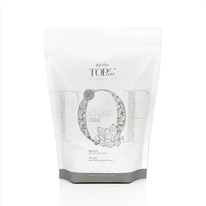 Italwax Top Line Crystal - 750g / 1.65lb - Hard wax beads for hair removal - Unscented - Synthetic formulation ideal for sensitive skins - Recommended for Bikini Area and Armpits