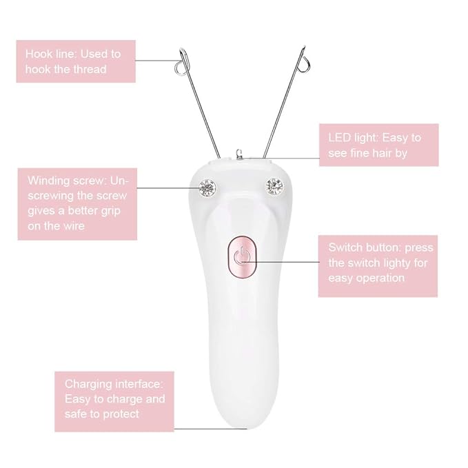 Threading Hair Removal, Facial Hair Remover Electric Face Eyebrow Threading Epilator USB Charging Cotton Thread Depilation Machine Device for Women Girls Ladies ()