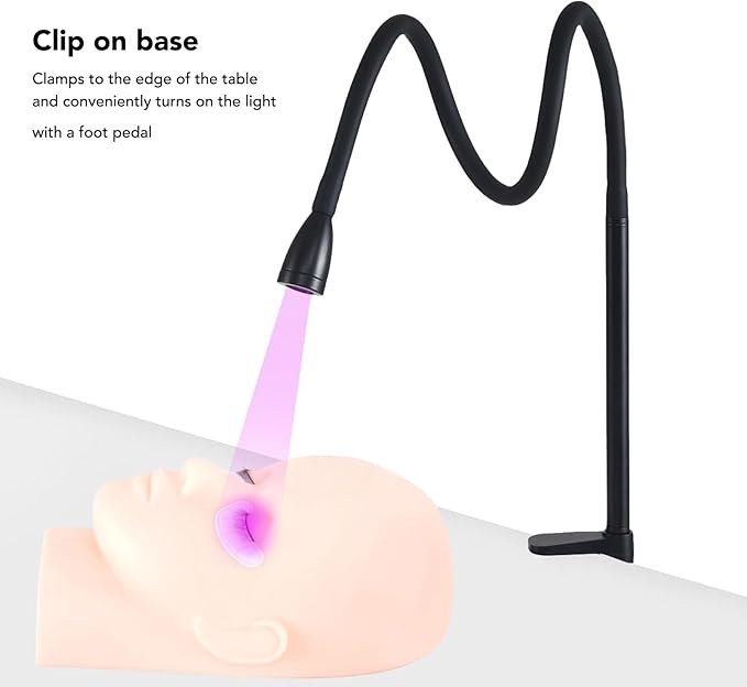 Portable LED Lash Light With Clamp and Foot Pedal for Eyelash Tech - Gel Curing Lamp and Nails Eyelash Dryer