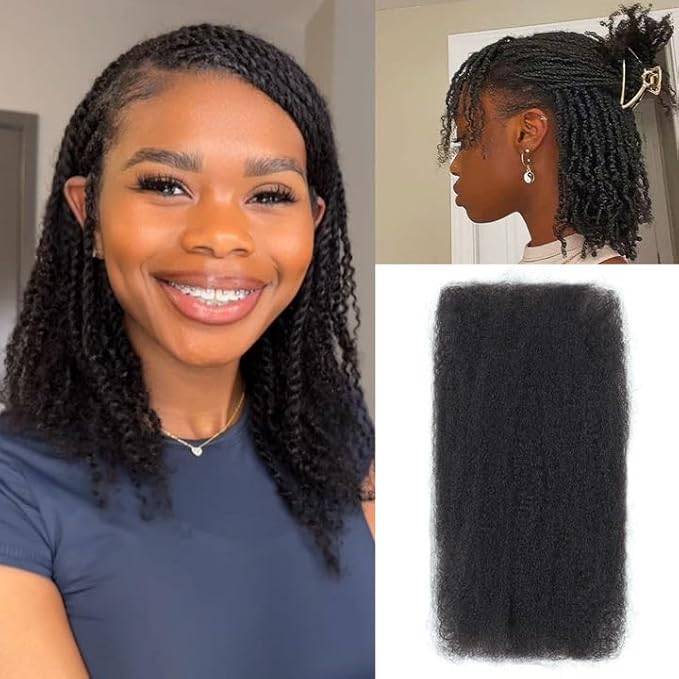 Afro Kinkys Bulk Human Hair, 18 inch 50 Gram 4c Curly Hair for Permanent Sister Locs/Mini Twists/Braids Can Dye and Bleach (Natural Black, 18 Inch)