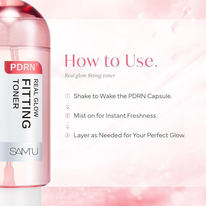 SAM'U Real Glow Fitting Toner – PDRN Salmon DNA Facial Mist, Soothing & Hydrating Toner Spray with Collagen Water & 7 Hyaluronic Acid, Korean Skin Care, 5.05 fl. oz / 150 mL