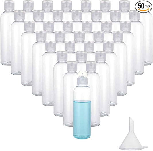 Acrux7 50 Pack 4 oz Plastic Squeeze Bottles With Flip Caps - Clear Refillable Containers for Lotions, Toiletries, Shampoo, Liquid, Creams - Leak Proof Travel Size