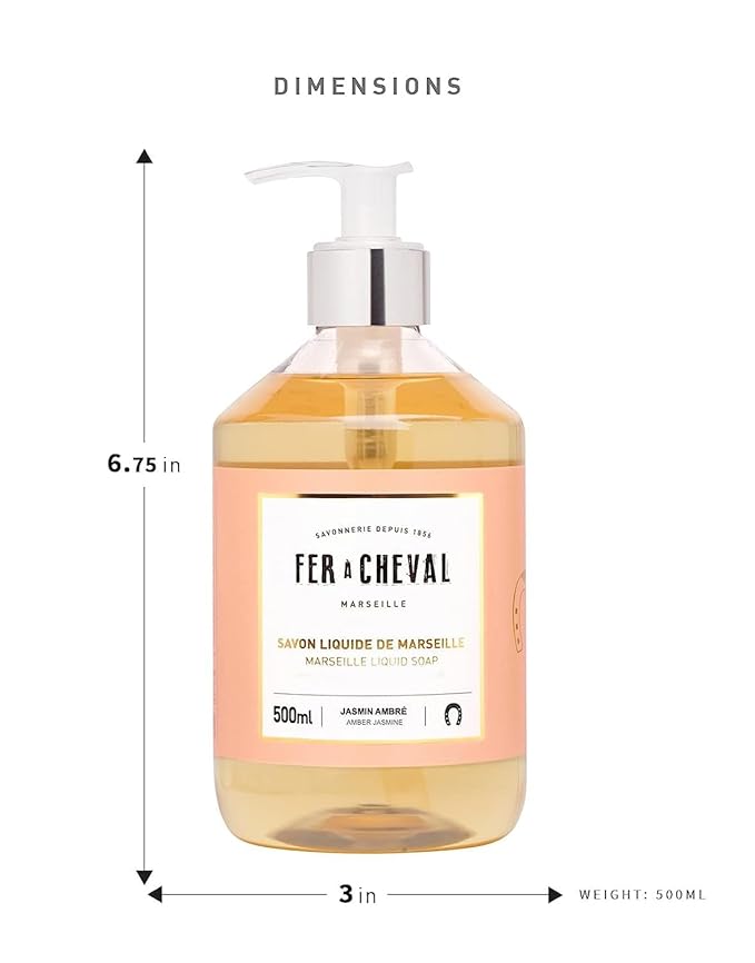Fer à Cheval Liquid Marseille Soap, French Luxury Savon Liquide De Marseille Soap, Amber Jasmine, 500ml/16.9fl oz
