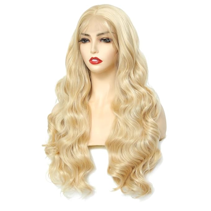 613 Blonde 13x3 HD Synthetic Lace Front Wig for Woman,Blonde Wig Similar Human Hair,200 Density Wear and Go Glueless Wig Pre Plucked,Synthetic Transparent Lace Wig Heat Resistant Firber 30 inch