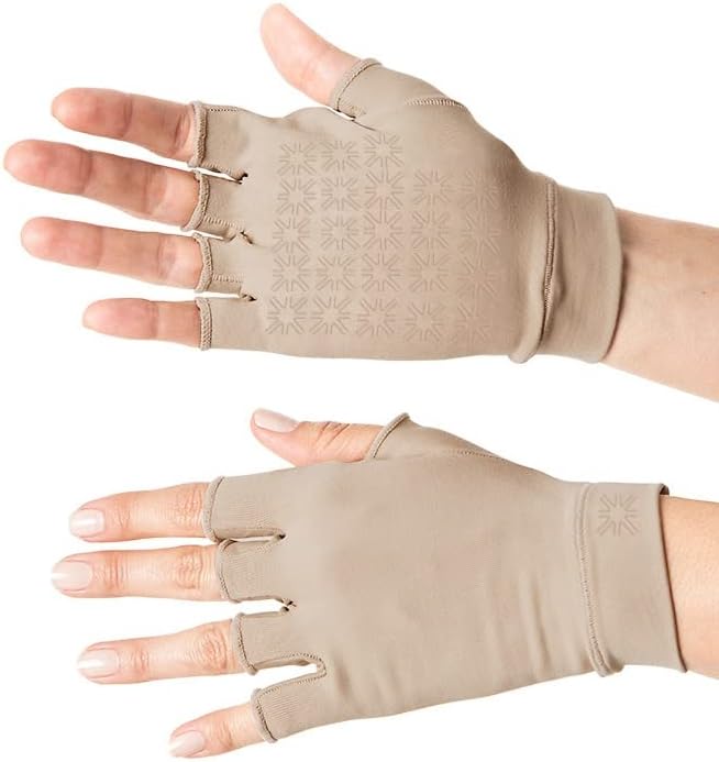 Unisex Fingerless Sun Gloves Anti-Aging Sun Protective UPF 50+ (Chocolate, Large)
