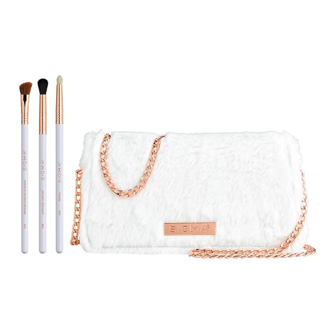 Sigma Beauty Magical Eye Makeup Brush Set – Set of 3 Eye Makeup Brushes, For Shading and Defining Eye Makeup, Includes Sleek Clutch-Style Small Makeup Bag (4 Pcs)