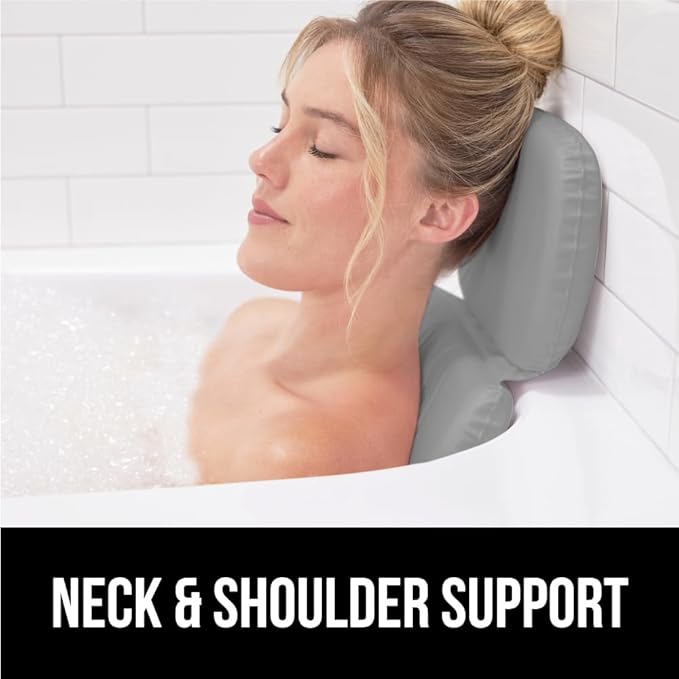 GORILLA GRIP Bath Pillow for Tub, Improved Suction Cups, Luxury Bathtub Pillows, Headrest for Neck and Back Support, Relaxing Home Spa, Hot Tubs and Bathroom Essentials, Gifts for Women, 3 Panel Gray