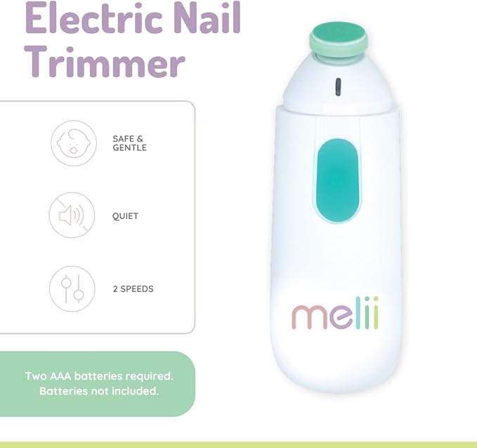 melii Electric Nail File, Safe Trimmer & Clipper for Newborn Babies, Toddlers, Kids & Adults-Comes with Two Speeds and 5 Different Discs