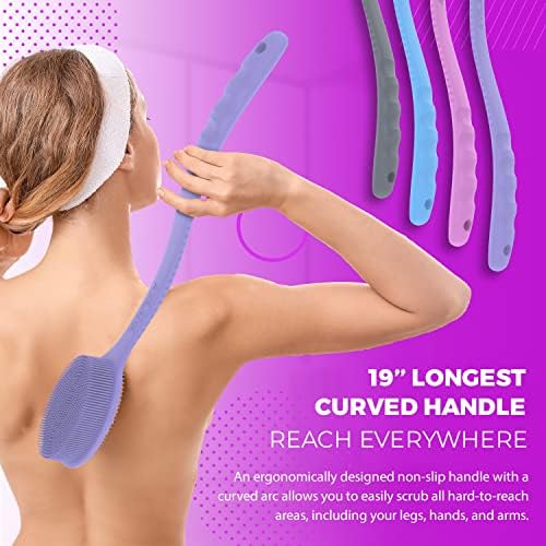 Avilana Back Scrubber for Shower,19 inch Silicone Body Scrubber with Handle, Shower Back Scrubber for Men and Women, Back Brush for Shower, Loofah with Handle Shower Brush