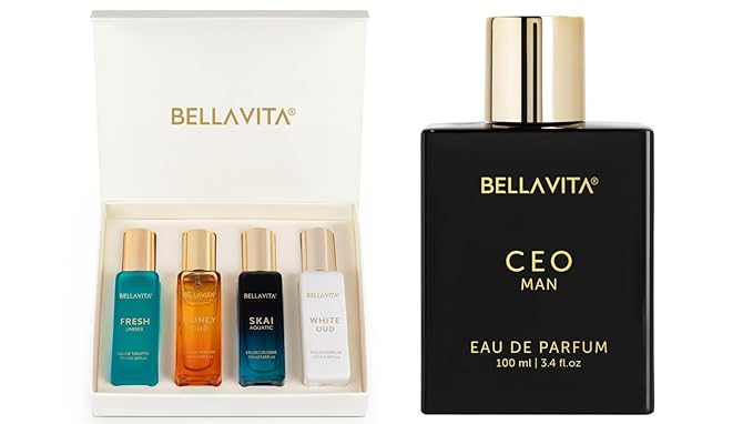 Bellavita Luxury Men's & Women's Perfume Combo - Women's Gift Set & Ceo Man | Lemon, Lavender, Tonka, Oud, Spicy | Long Lasting | Vegan & Cruelty Free - (4 * 20 ML + 100 ML)